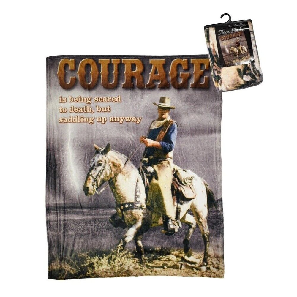 New John Wayne Courage Plush Gift Throw Blanket Movie Cowboy Quote Horse Fleece